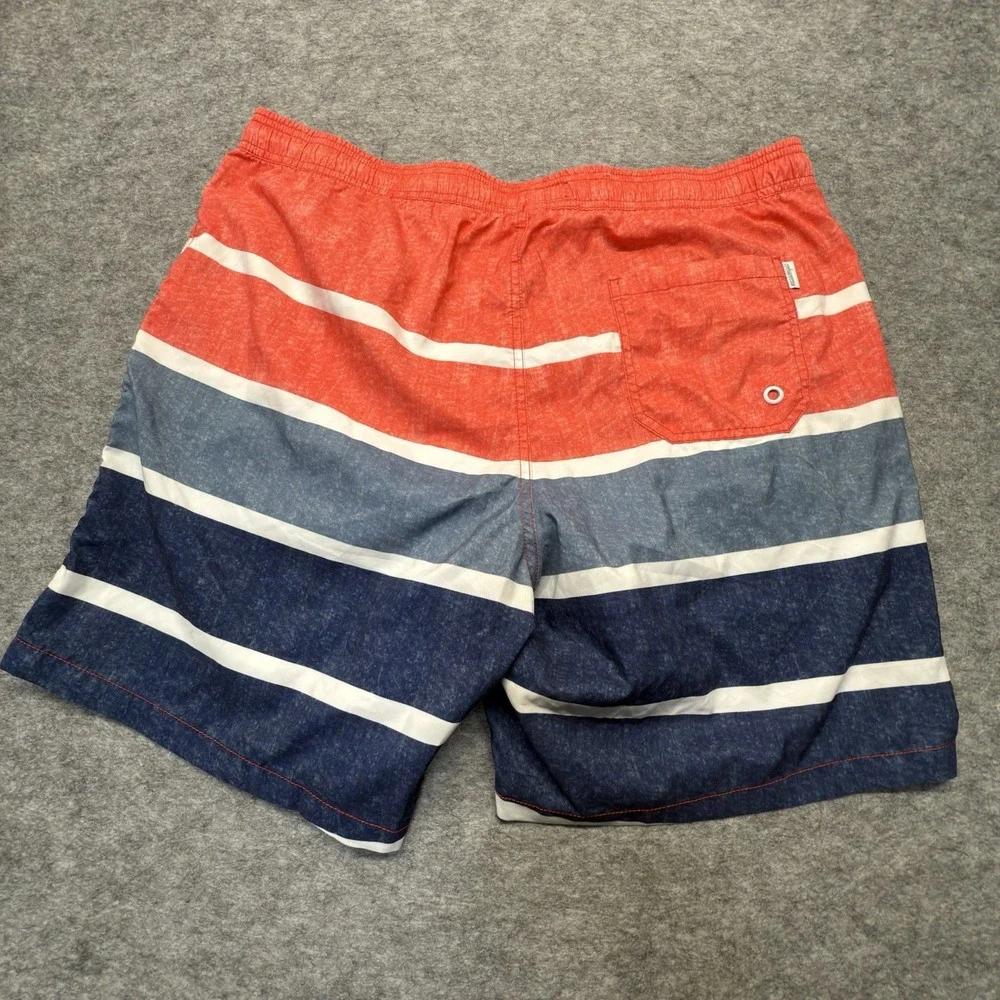 Maamgic Swim Trunks Mens XXL Red Blue Striped Polyester Drawstring Board Shorts